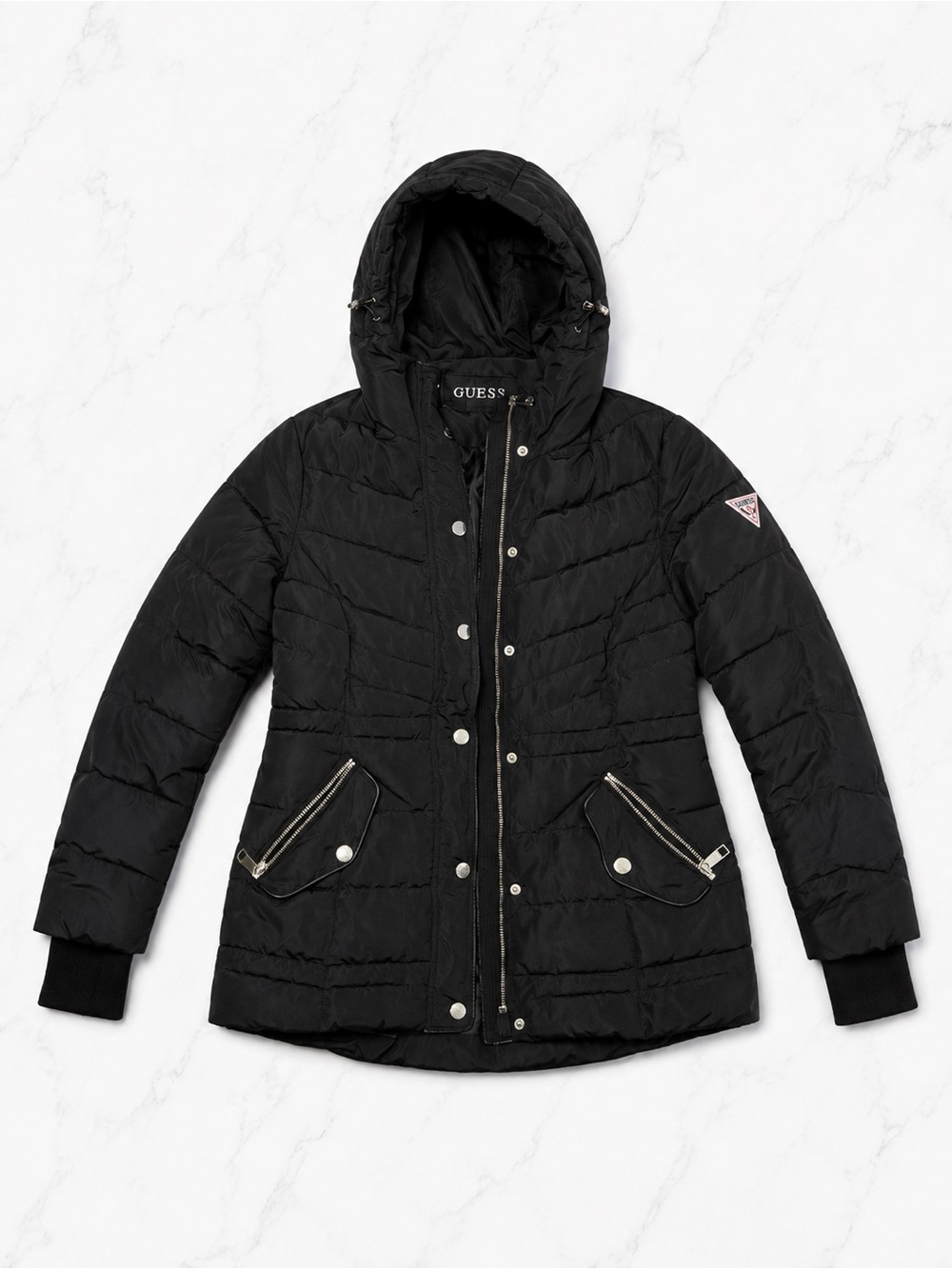 Guess Black Quilted Hooded Puffer Jacket